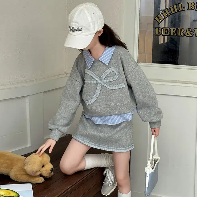 比比我休闲运动套装  女童春秋季大蝴蝶结大童潮牌小孩衣服 小女孩长袖洋气时髦 舒适帅气轻便