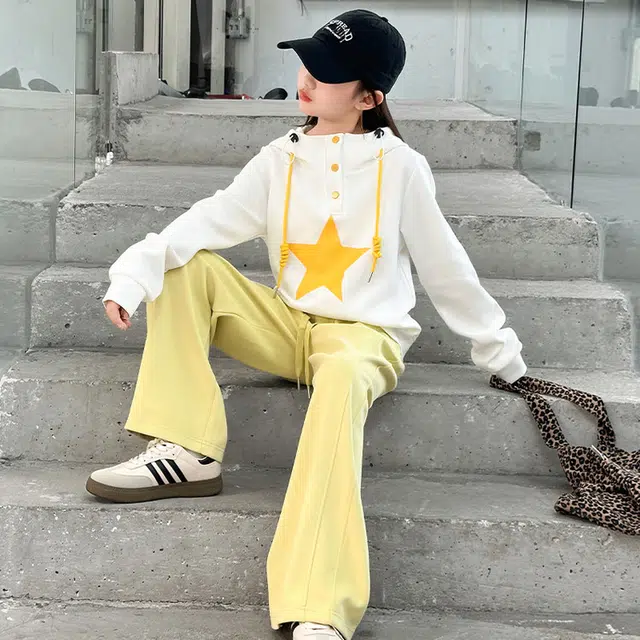 比比我休闲运动套装  女童春秋季五角心拼色连帽大童潮牌小孩衣服 小女孩长袖洋气时髦 舒适帅气轻便
