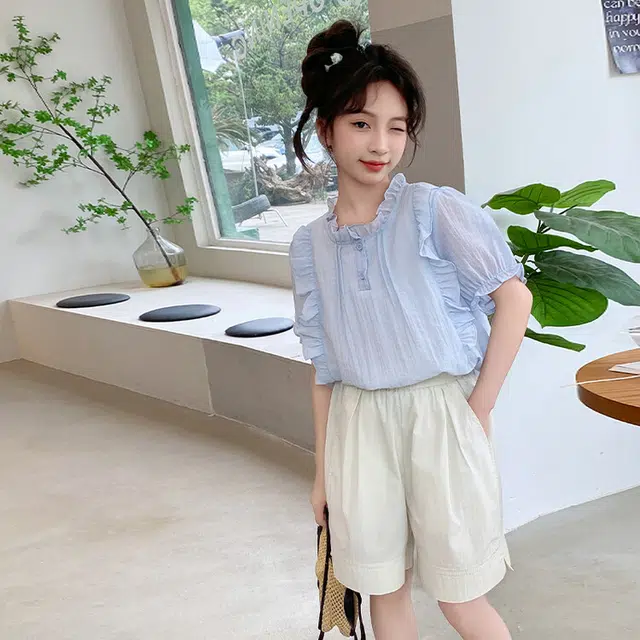 比比我休闲运动套装 女童夏季服装 大童潮牌 小孩衣服 小女孩短袖 洋气时髦