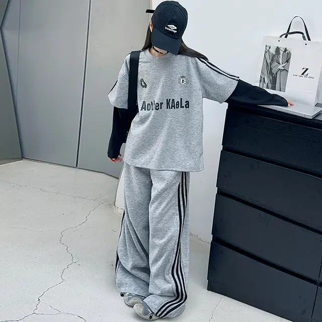 比比我休闲运动套装  女童春秋季假两件拉条大童潮牌小孩衣服 小女孩长袖洋气时髦 舒适帅气轻便