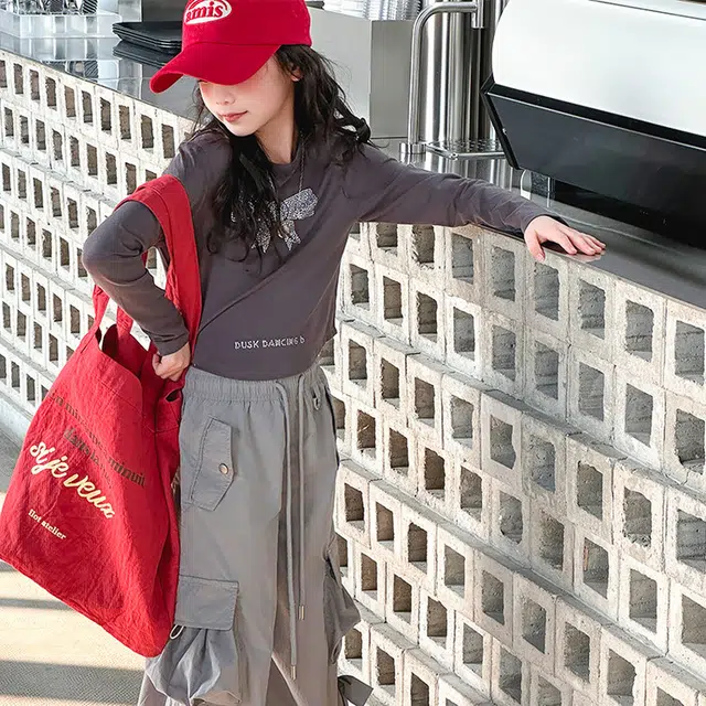 比比我休闲运动套装  女童春秋季针织卫衣工装裤大童潮牌小孩衣服 小女孩短袖洋气时髦 舒适帅气轻便