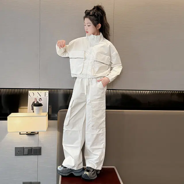 比比我休闲运动套装  女童春秋季大口袋工装大童潮牌小孩衣服 小女孩短袖洋气时髦 舒适帅气轻便