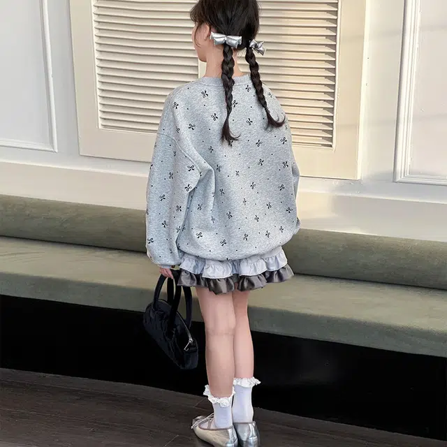 比比我休闲运动套装  女童春秋季蝴蝶结卫衣大童潮牌小孩衣服 小女孩短袖洋气时髦 舒适帅气轻便