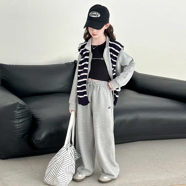 比比我休闲运动套装  女童春秋季条纹披肩大童潮牌小孩衣服 小女孩长袖洋气时髦 舒适帅气轻便