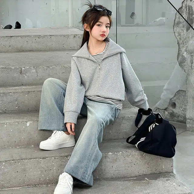 比比我休闲运动套装  女童春秋季 宽松时尚百搭大童潮牌小孩衣服 小女孩短袖洋气时髦 舒适帅气轻便