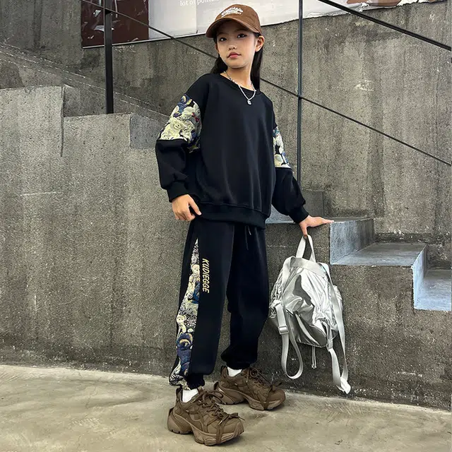 比比我休闲运动套装  女童春秋季小熊大童潮牌小孩衣服 小女孩短长袖洋气时髦 舒适帅气轻便