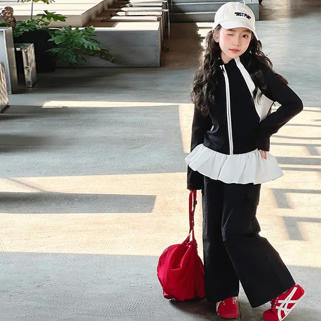比比我休闲运动套装  女童春秋季时尚 百搭大童潮牌小孩衣服 小女孩短袖洋气时髦 舒适帅气轻便