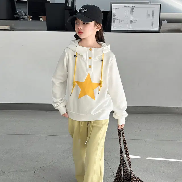 比比我休闲运动套装  女童春秋季五角心拼色连帽大童潮牌小孩衣服 小女孩长袖洋气时髦 舒适帅气轻便