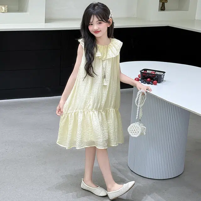 比比我女童夏季连衣裙 小女孩雪甜美韩系裙子 清新公主裙 大童潮牌 时尚舒适 百搭休闲