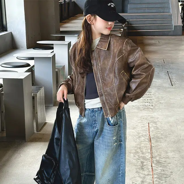 比比我休闲运动套装  女童春秋季皮衣夹克牛仔裤大童潮牌小孩衣服 小女孩长袖洋气时髦 舒适帅气轻便