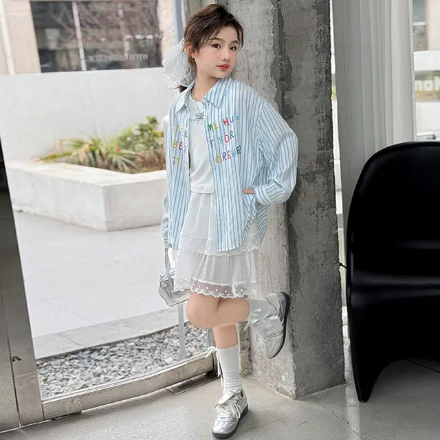 比比我休闲运动套装  女童春秋季韩版 百搭大童潮牌小孩衣服 小女孩短袖洋气时髦 舒适帅气轻便