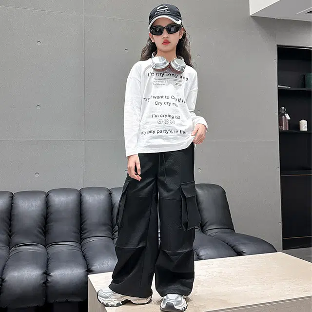 比比我休闲运动套装  女童春秋季字母工装裤大童潮牌小孩衣服 小女孩长袖洋气时髦 舒适帅气轻便