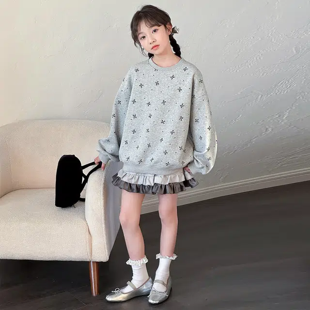 比比我休闲运动套装  女童春秋季蝴蝶结卫衣大童潮牌小孩衣服 小女孩短袖洋气时髦 舒适帅气轻便