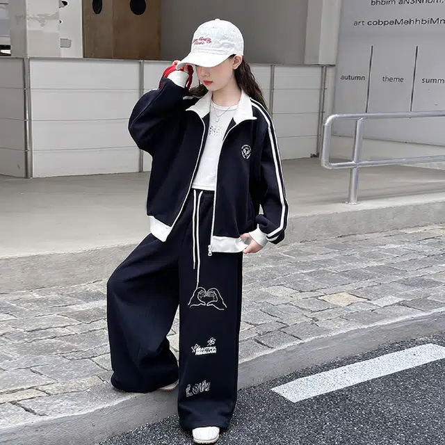 比比我休闲运动套装  女童春秋季韩版 轻便百搭时尚大童潮牌小孩衣服 小女孩长袖洋气时髦 舒适帅气