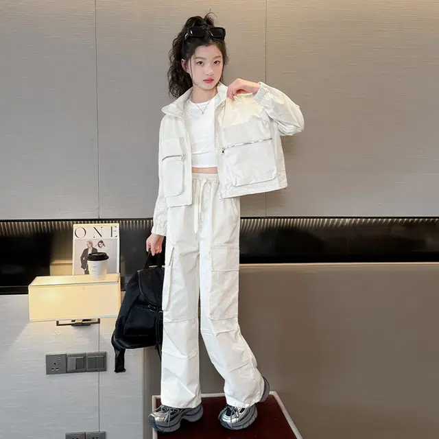 比比我休闲运动套装  女童春秋季大口袋工装大童潮牌小孩衣服 小女孩短袖洋气时髦 舒适帅气轻便
