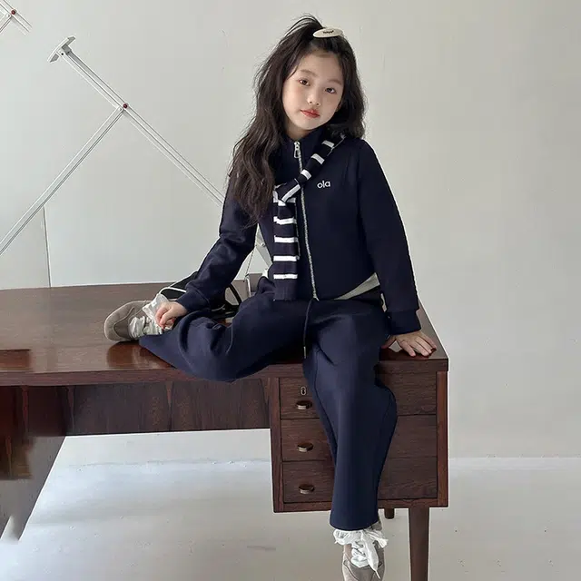 比比我休闲运动套装  女童春秋季条纹披肩立领大童潮牌小孩衣服 小女孩短袖洋气时髦 舒适帅气轻便