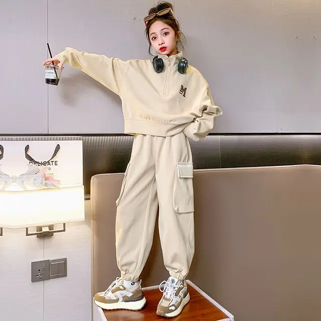 比比我休闲运动套装   女童春秋季全棉复合大童潮牌小孩衣服 小女孩短长袖洋气时髦 舒适帅气轻便