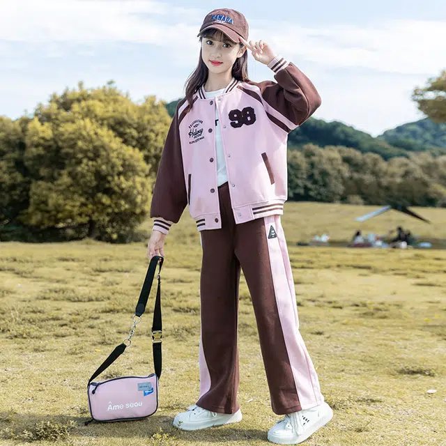 比比我休闲运动套装  女童春秋季韩版 百搭 亲肤大童潮牌小孩衣服 小女孩长袖洋气时髦 舒适帅气轻便