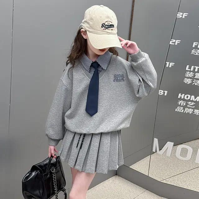 比比我休闲运动套装  女童春秋季时尚学院风大童潮牌小孩衣服 小女孩长袖洋气时髦 舒适帅气轻便