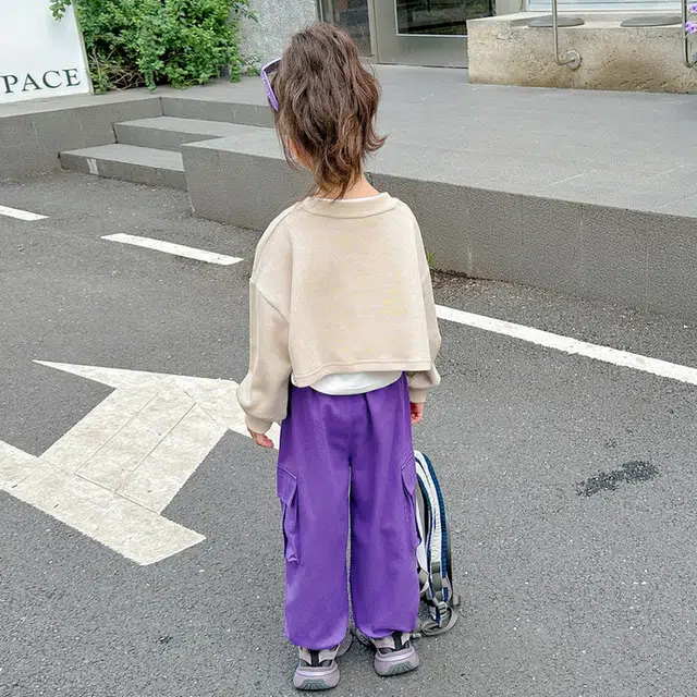 比比我休闲运动套装  女童春秋季字母工装裤大童潮牌小孩衣服 小女孩短袖洋气时髦 舒适帅气轻便