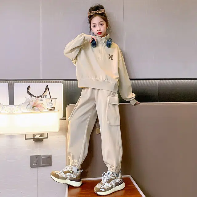 比比我休闲运动套装   女童春秋季全棉复合大童潮牌小孩衣服 小女孩短长袖洋气时髦 舒适帅气轻便