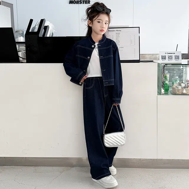 比比我休闲运动套装  女童春秋季牛仔大童潮牌小孩衣服 小女孩长袖洋气时髦 舒适帅气轻便