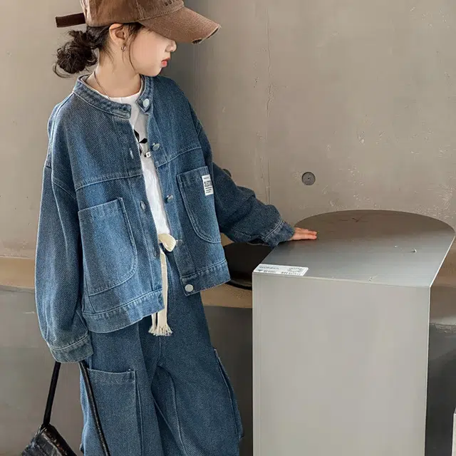 比比我休闲运动套装   女童春秋季牛仔 百搭设计 大童潮牌小孩衣服 小女孩长袖洋气时髦 舒适帅气轻便