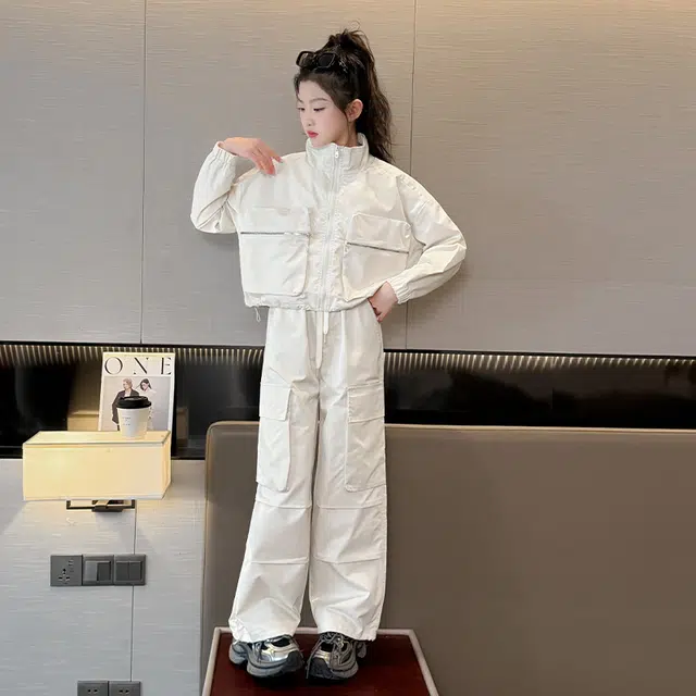 比比我休闲运动套装  女童春秋季大口袋工装大童潮牌小孩衣服 小女孩短袖洋气时髦 舒适帅气轻便