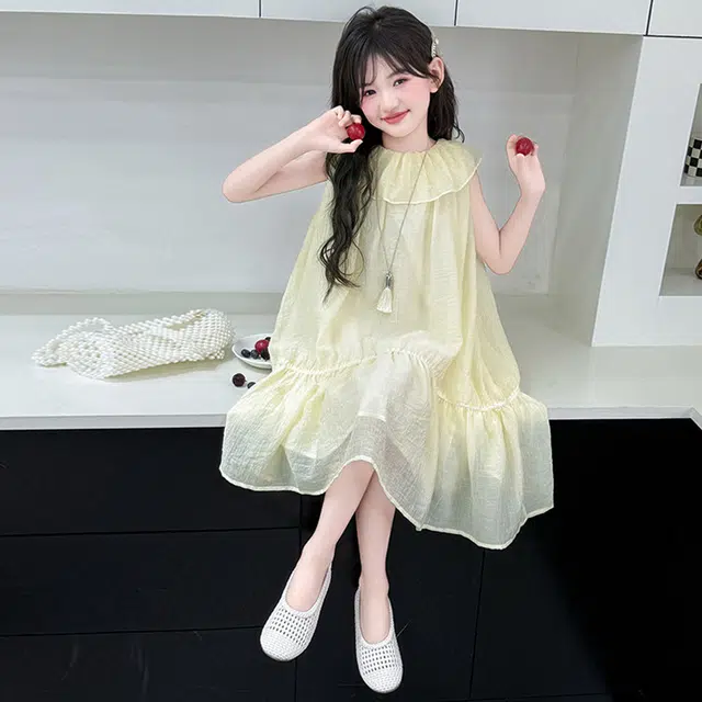 比比我女童夏季连衣裙 小女孩雪甜美韩系裙子 清新公主裙 大童潮牌 时尚舒适 百搭休闲