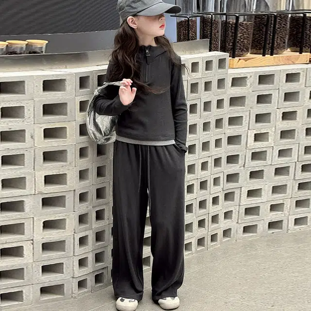 比比我休闲运动套装  女童春秋季拉链拼接大童潮牌小孩衣服 小女孩短袖洋气时髦 舒适帅气轻便