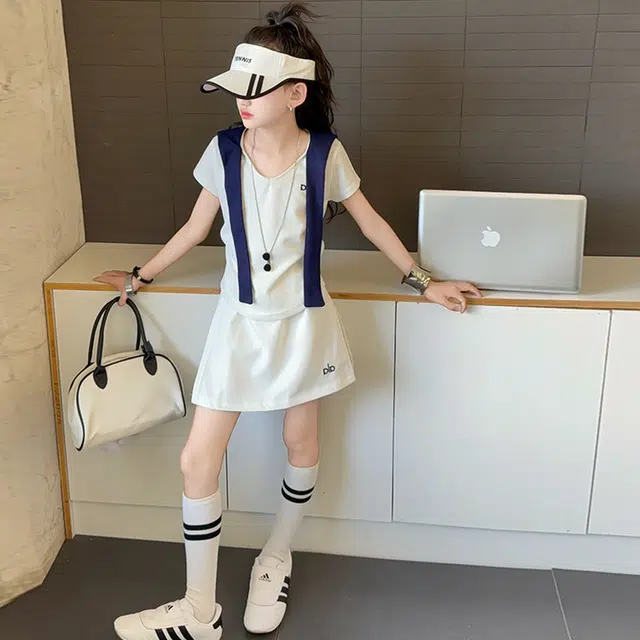 比比我休闲运动套装  女童夏季披肩大童潮牌小孩衣服 小女孩短袖洋气时髦 舒适帅气轻便