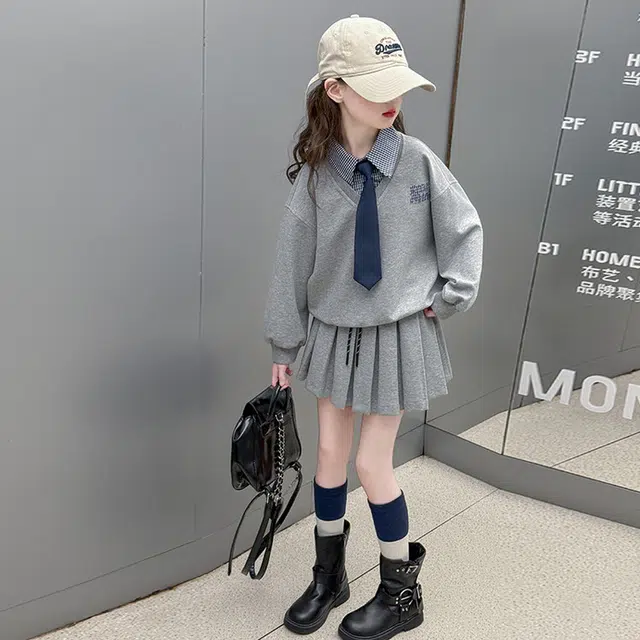 比比我休闲运动套装  女童春秋季时尚学院风大童潮牌小孩衣服 小女孩长袖洋气时髦 舒适帅气轻便