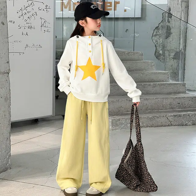 比比我休闲运动套装  女童春秋季五角心拼色连帽大童潮牌小孩衣服 小女孩长袖洋气时髦 舒适帅气轻便