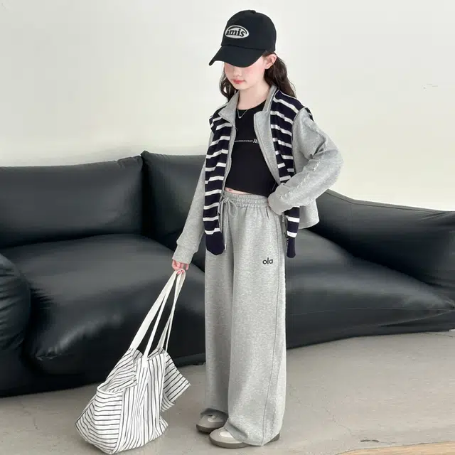 比比我休闲运动套装  女童春秋季条纹披肩大童潮牌小孩衣服 小女孩长袖洋气时髦 舒适帅气轻便