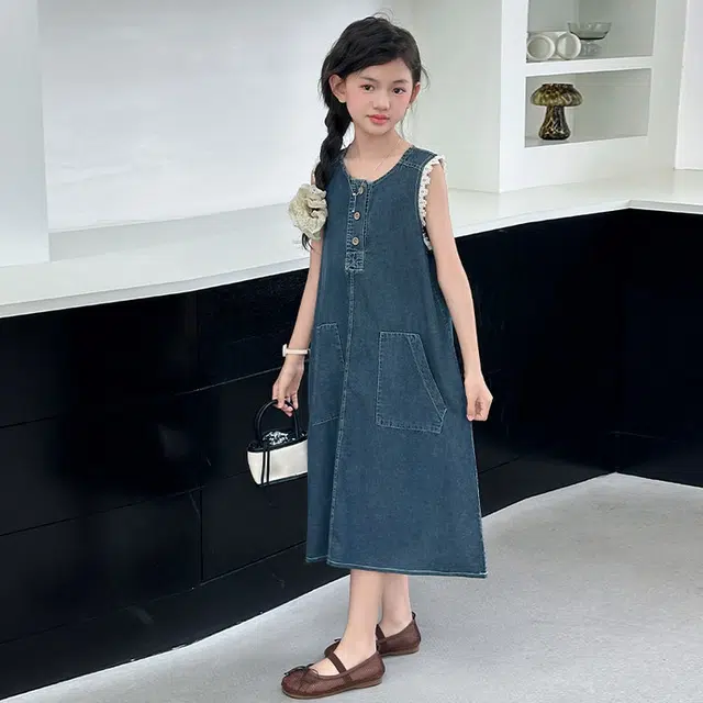 比比我女童夏季连衣裙 小女孩牛仔裙 休闲裙子 百搭时尚