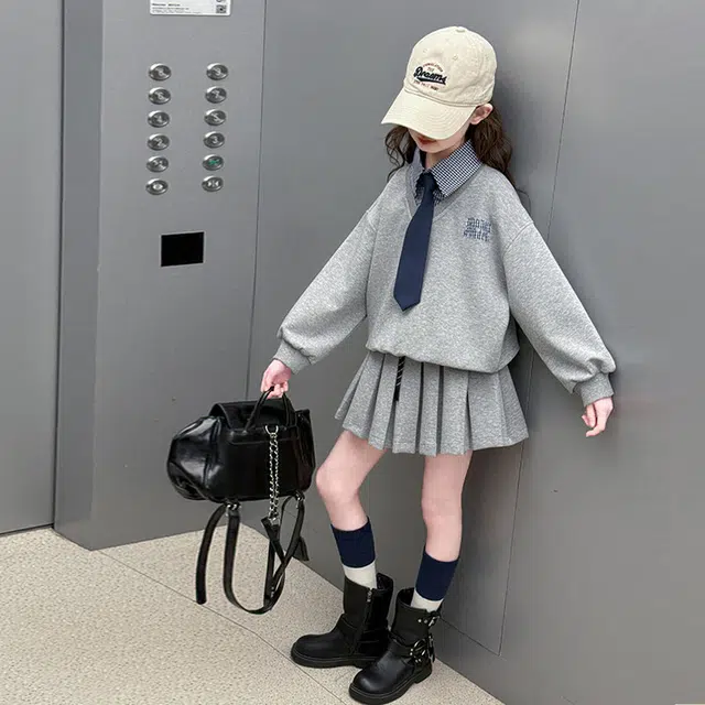 比比我休闲运动套装  女童春秋季时尚学院风大童潮牌小孩衣服 小女孩长袖洋气时髦 舒适帅气轻便