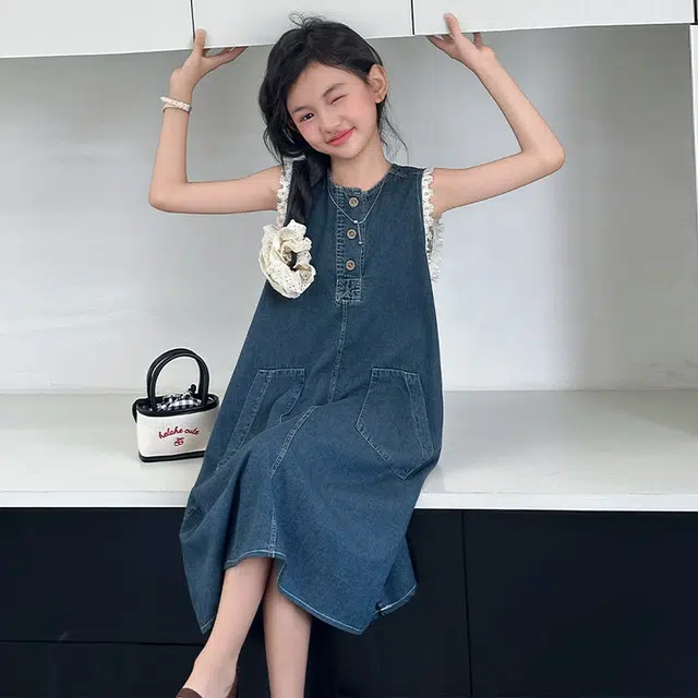 比比我女童夏季连衣裙 小女孩牛仔裙 休闲裙子 百搭时尚