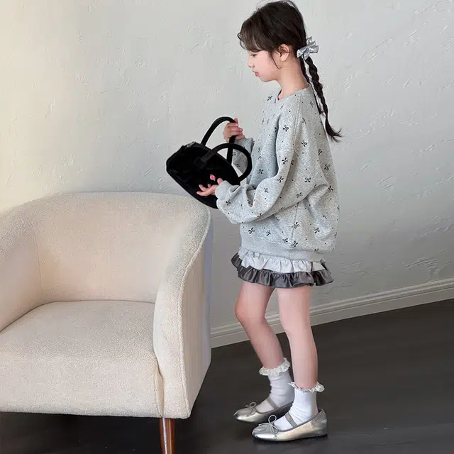比比我休闲运动套装  女童春秋季蝴蝶结卫衣大童潮牌小孩衣服 小女孩短袖洋气时髦 舒适帅气轻便