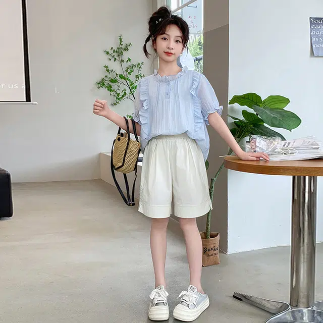 比比我休闲运动套装 女童夏季服装 大童潮牌 小孩衣服 小女孩短袖 洋气时髦