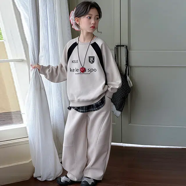 比比我休闲运动套装  女童春秋季 韩版 百搭大童潮牌小孩衣服 小女孩长袖洋气时髦 舒适帅气轻便显瘦