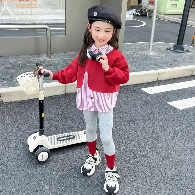比比我休闲运动套装  女童春秋季假两件蝴蝶结大童潮牌小孩衣服 小女孩短袖洋气时髦 舒适帅气轻便