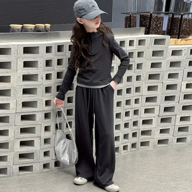 比比我休闲运动套装  女童春秋季拉链拼接大童潮牌小孩衣服 小女孩短袖洋气时髦 舒适帅气轻便