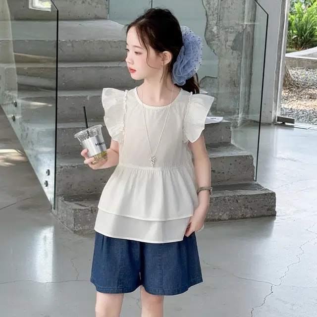 比比我儿童休闲运动套装 女童夏季 小孩衣服 小女孩洋气短袖 短裤 大童潮牌