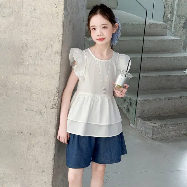 比比我儿童休闲运动套装 女童夏季 小孩衣服 小女孩洋气短袖 短裤 大童潮牌