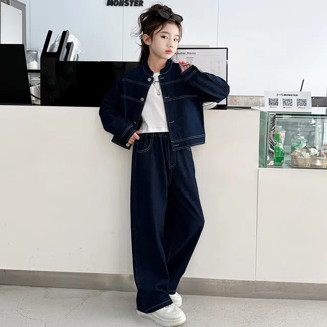 比比我休闲运动套装  女童春秋季牛仔大童潮牌小孩衣服 小女孩长袖洋气时髦 舒适帅气轻便