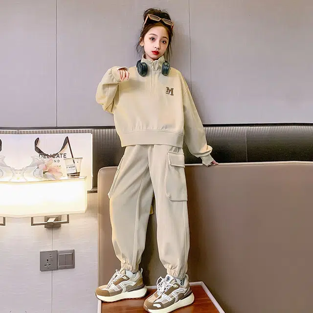 比比我休闲运动套装   女童春秋季全棉复合大童潮牌小孩衣服 小女孩短长袖洋气时髦 舒适帅气轻便