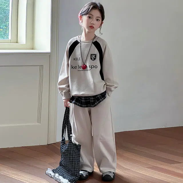 比比我休闲运动套装  女童春秋季 韩版 百搭大童潮牌小孩衣服 小女孩长袖洋气时髦 舒适帅气轻便显瘦