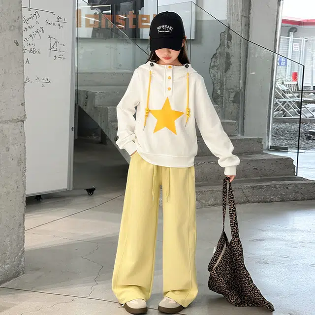 比比我休闲运动套装  女童春秋季五角心拼色连帽大童潮牌小孩衣服 小女孩长袖洋气时髦 舒适帅气轻便