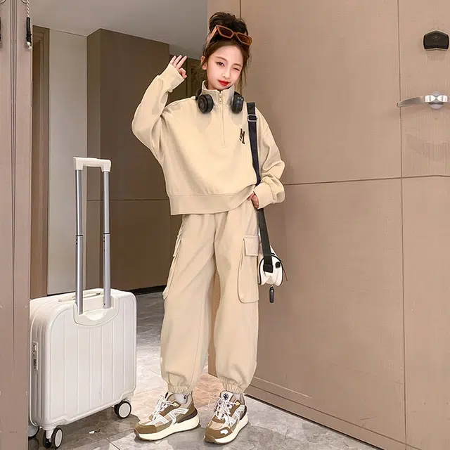 比比我休闲运动套装   女童春秋季全棉复合大童潮牌小孩衣服 小女孩短长袖洋气时髦 舒适帅气轻便