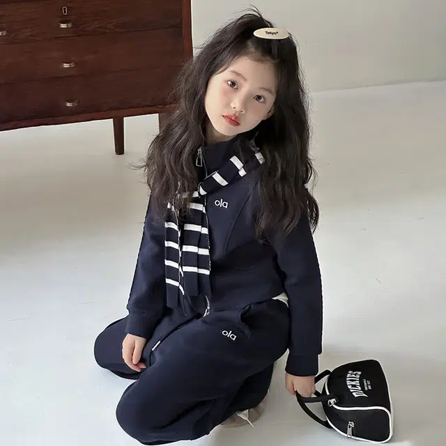比比我休闲运动套装  女童春秋季条纹披肩立领大童潮牌小孩衣服 小女孩短袖洋气时髦 舒适帅气轻便
